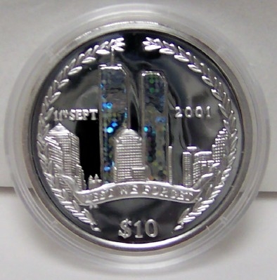 9-11 Silver Proof Coin BVI 2002 Unc.