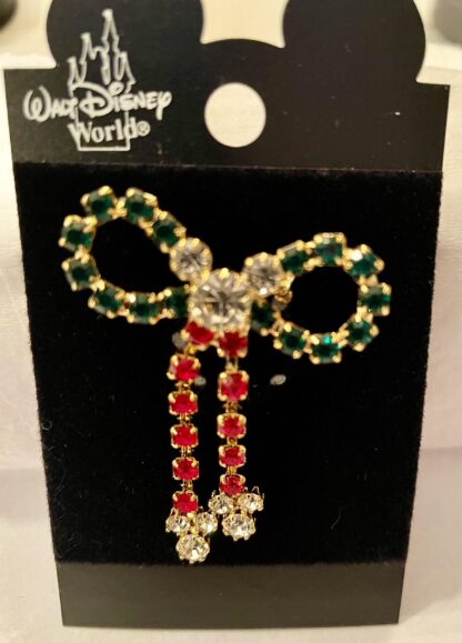Disney Walt Disney World 3 Mickey Ears Icons Bow Jeweled Christmas Pin New On Card