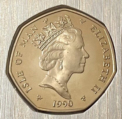 IOM Christmas Travel Coin 1990 In Card QEII Close Up
