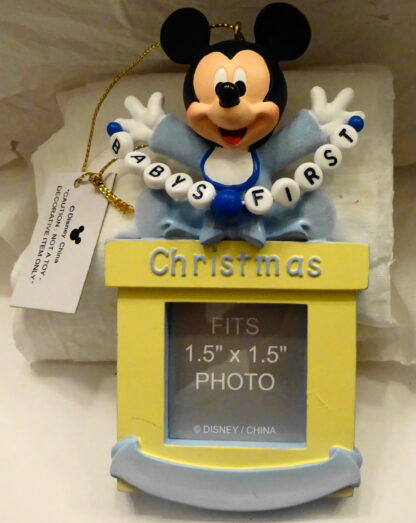 Walt Disney Parks and Resorts Mickey Mouse Baby Boy First Christmas Photo Frame Ornament New Front