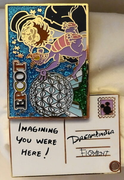 Disney Figment Dreamfinder Pin Annual Passholder 2015 Postcard Series New Front Open