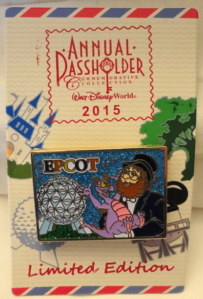Disney Figment Dreamfinder Pin Annual Passholder 2015 Postcard Series New On Card Front