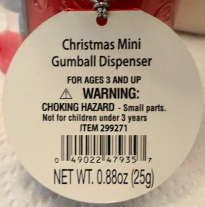 Snowman Christmas Gumball Dispenser (Mini) Dubble Bubble New Tag Back