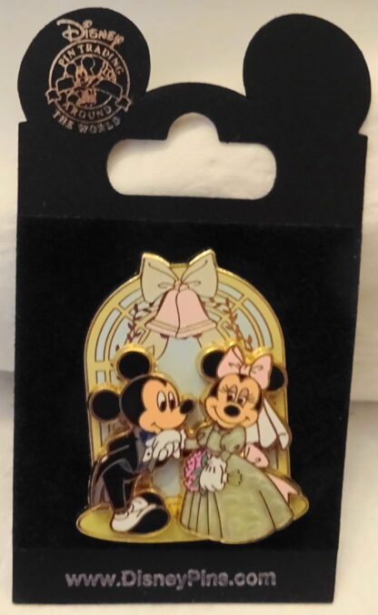 Disney Mickey Groom Minnie Bride Wedding Chapel Pin New On Card Front