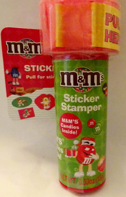 M&M'S Red 2009 Stickers + Chritmas Stamper New With Tag Front Bottom Closeup