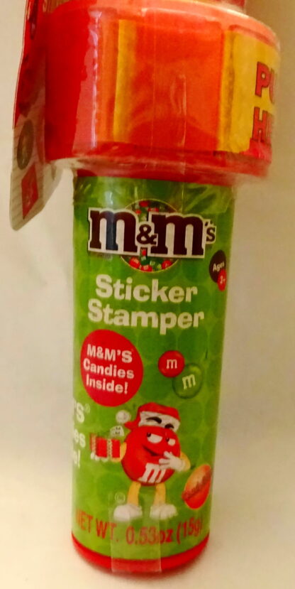 M&M'S Yellow 2009 Stickers + Chritmas Stamper New With Tag Front Bottom Closeup