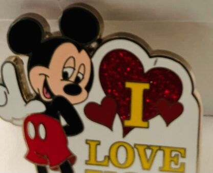 Mickey ASL Love Pin Disney Parks New Front Closeup Showing Black Line