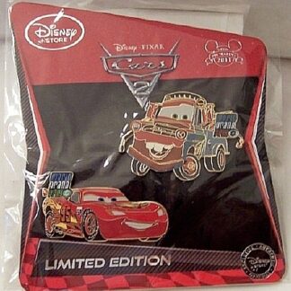 Disney Lightning McQueen and Mater Cars LE 350 2 Pin Set 2-Pc. New On Special Collector's Backing Card Front