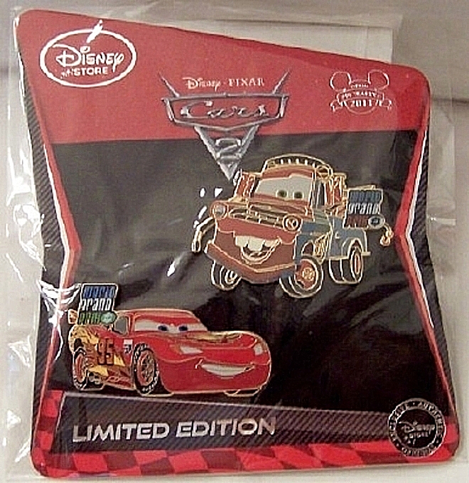 Disney Lightning McQueen and Mater Cars LE 350 2 Pin Set 2-Pc. New On Special Collector's Backing Card Front