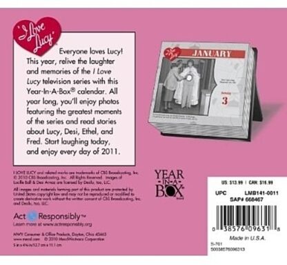 I Love Lucy 60th Anniversary 2011 Box Calendar by Year in a Box New Back