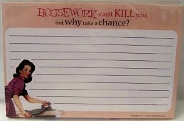 Housework Recipe Notecards "Housework Can't Kill You" Front