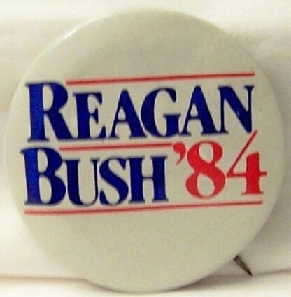 Reagan Bush 1984 Election Button White Background Used Front