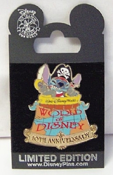 WDW World Of Disney 10th Anniversary Pirate Stitch LE 1000 Pin New On Card Front