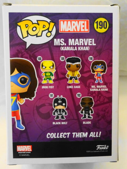 Marvel Pop Funko Kamala Khan (Ms. Marvel) Walgreens Exclusive #190 Bobble-Head Figure New In Box Back