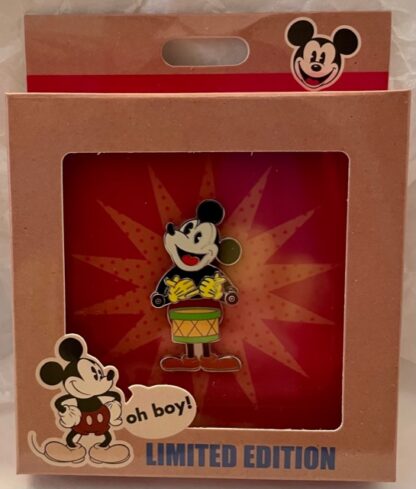 Mickey Drummer Retro Pin Limited Edition New In Special Collector's Box Front