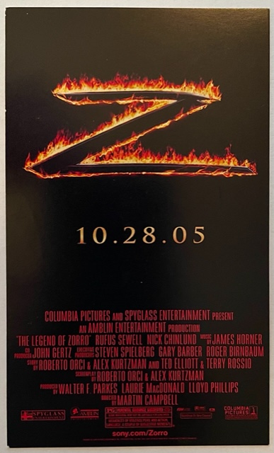 Zorro 2005 Movie Card New Back