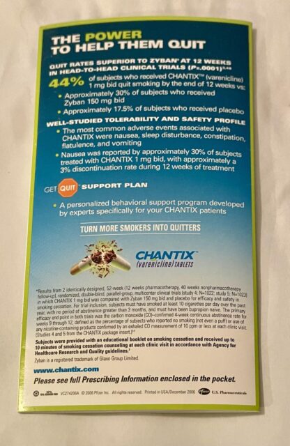 Chantix Pfizer Dosing and Prescribing Guide Back