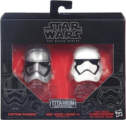 The Black Series Titanium #02 Captain Phasma & First Order Stormtrooper Helmets New In Box Front Stock Photo